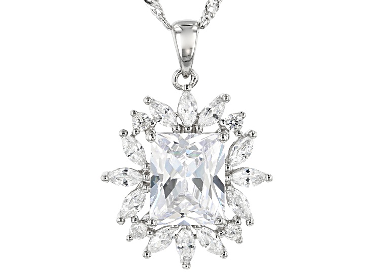 Shops White Cubic Zirconia Rhodium Over Sterling Silver Pendant With Chain 1.61ctw