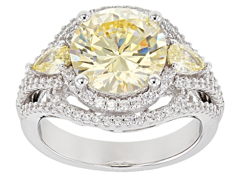 Yellow And White Cubic Zirconia Rhodium Over Sterling Silver Ring 8.09CTW