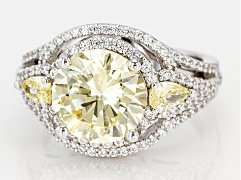 Yellow And White Cubic Zirconia Rhodium Over Sterling Silver Ring 8.09CTW