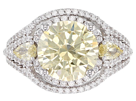 Yellow And White Cubic Zirconia Rhodium Over Sterling Silver Ring 8.09CTW