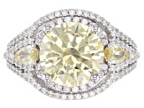 Yellow And White Cubic Zirconia Rhodium Over Sterling Silver Ring 8.09CTW