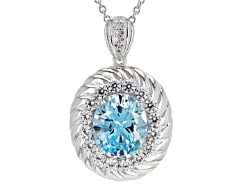 Picture of Blue And White Cubic Zirconia Rhodium Over Sterling Silver Pendant With Chain 9.75CTW