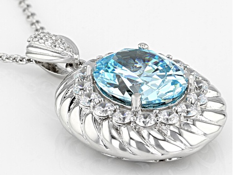 Blue And White Cubic Zirconia Rhodium Over Sterling Silver Pendant With Chain 9.75CTW