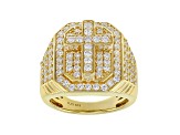 White Cubic Zirconia 18K Yellow Gold Over Sterling Silver Cross Ring 2.92CTW
