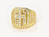 White Cubic Zirconia 18K Yellow Gold Over Sterling Silver Cross Ring 2.92CTW