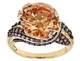 Champagne And Brown Cubic Zirconia 18K Yellow Gold Over Silver Ring 13.00CTW