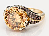 Champagne And Brown Cubic Zirconia 18K Yellow Gold Over Silver Ring 13.00CTW