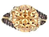 Champagne And Brown Cubic Zirconia 18K Yellow Gold Over Silver Ring 13.00CTW