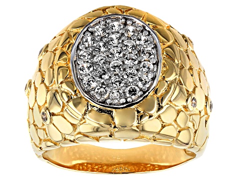 White Cubic Zirconia 18K Yellow Gold Over Sterling Silver Mens Ring 1.02CTW