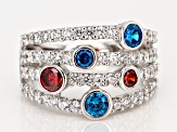 Blue, Red, And White Cubic Zirconia Rhodium Over Sterling Silver Ring 3.33CTW
