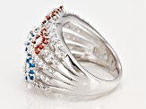 Blue, Red, And White Cubic Zirconia 18K Rose Gold And Rhodium Over Sterling Silver Ring 3.87CTW