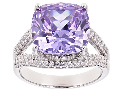 Purple and White Cubic Zirconia Rhodium Over Sterling Silver Ring 14.99ctw