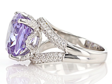 Purple and White Cubic Zirconia Rhodium Over Sterling Silver Ring 14.99ctw