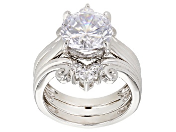 Picture of White Cubic Zirconia Rhodium Over Sterling Silver Center Design Ring with Band 7.34ctw