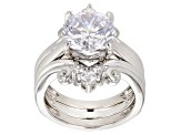 White Cubic Zirconia Rhodium Over Sterling Silver Center Design Ring with Band 7.34ctw
