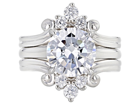 White Cubic Zirconia Rhodium Over Sterling Silver Center Design Ring with Band 7.34ctw