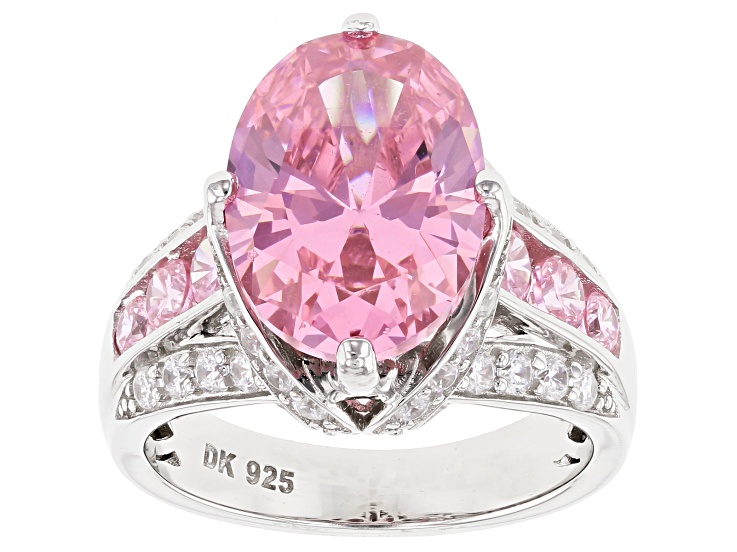 Pink and White Cubic Zirconia Rhodium Over Sterling Silver