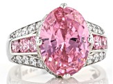Pink and White Cubic Zirconia Rhodium Over Sterling Silver Ring 8.51ctw