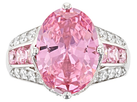 Pink and White Cubic Zirconia Rhodium Over Sterling Silver Ring 8.51ctw