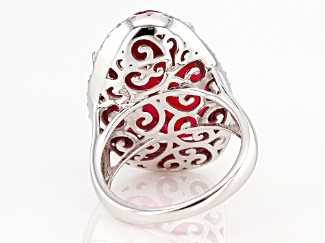 Red and White Cubic Zirconia Rhodium Over Sterling Silver Ring 20.33ctw