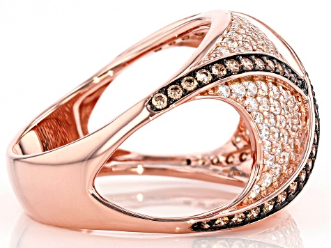 Champagne and White Cubic Zirconia 18k Rose Gold Over Sterling Silver Ring 2.20ctw