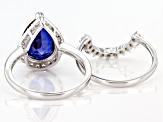 Lab Created Blue Sapphire and White Cubic Zirconia Rhodium Over Sterling Ring With Band 6.40ctw