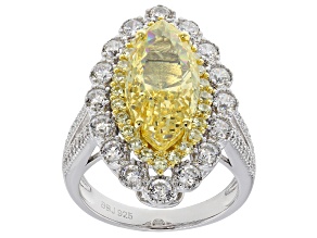 Yellow and White Cubic Zirconia Rhodium Over Sterling Silver Ring 10.79ctw