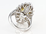 Yellow and White Cubic Zirconia Rhodium Over Sterling Silver Ring 10.79ctw