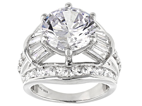 White Cubic Zirconia Rhodium Over Sterling Silver Ring 16.44ctw