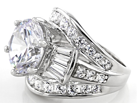 White Cubic Zirconia Rhodium Over Sterling Silver Ring 16.44ctw