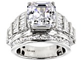 White Cubic Zirconia Asscher Cut Rhodium Over Sterling Silver Ring 12.85ctw