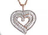 White Cubic Zirconia 18k Rose Gold Over Sterling Silver Heart Pendant With Chain 2.00ctw
