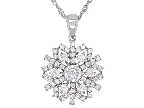 White Cubic Zirconia Rhodium Over Sterling Silver Snowflake Pendant With Chain 2.99ctw