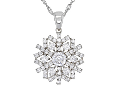 White Cubic Zirconia Rhodium Over Sterling Silver Snowflake Pendant With Chain 2.99ctw