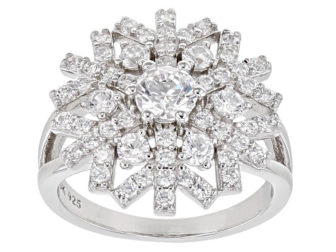 White Cubic Zirconia Rhodium Over Sterling Silver Snowflake Ring 2 ...