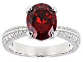 Red and White Cubic Zirconia Rhodium Over Sterling Silver Ring 4.14ctw