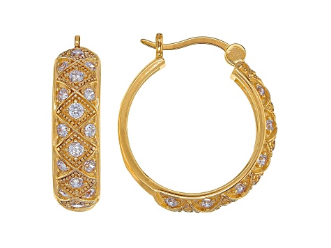 White Cubic Zirconia 18K Yellow Gold Over Sterling Silver Hoop Earrings 1.69ctw