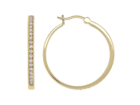 White Cubic Zirconia 18K Yellow Gold Over Sterling Silver Hoop Earrings 1.18ctw