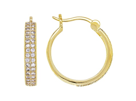 White Cubic Zirconia 18K Yellow Gold Over Sterling Silver Hoop Earrings ...