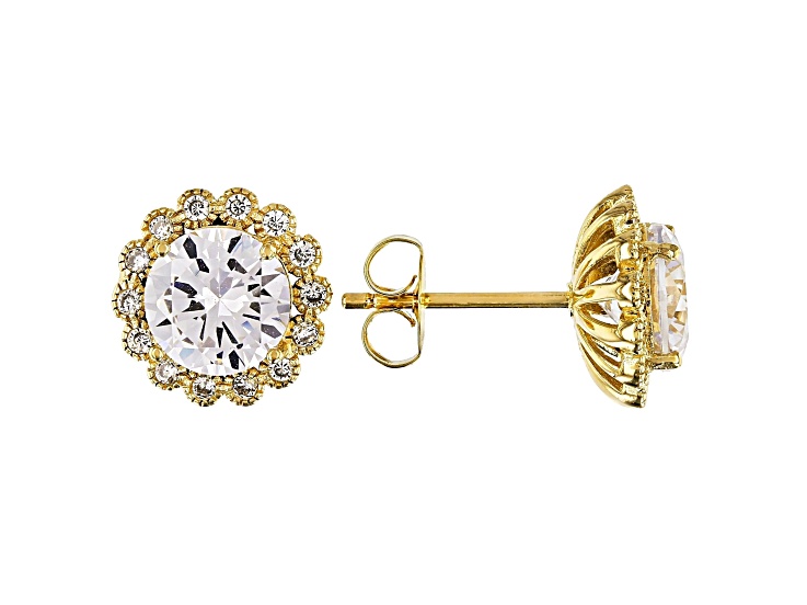 White Cubic Zirconia 18K Yellow Gold Over Sterling Silver Earrings 4.82ctw