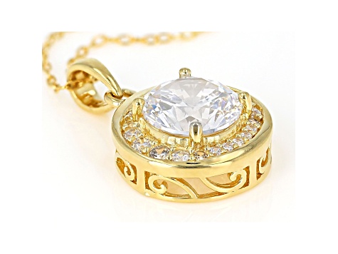 White Cubic Zirconia 18K Yellow Gold Over Sterling Silver Pendant With Chain 3.40ctw