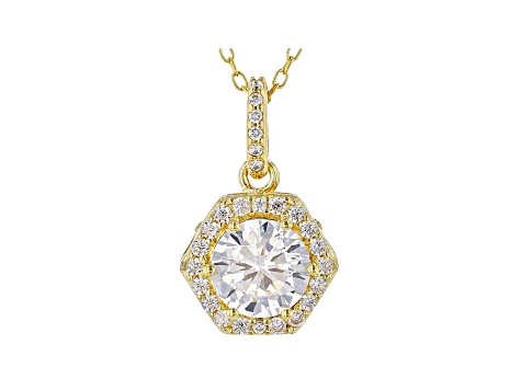 White Cubic Zirconia 18K Yellow Gold Over Sterling Silver Pendant With Chain 2.54ctw