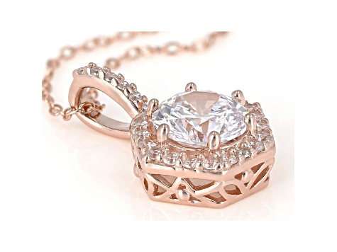 White Cubic Zirconia 18K Rose Gold Over Sterling Silver Pendant With Chain 2.54ctw