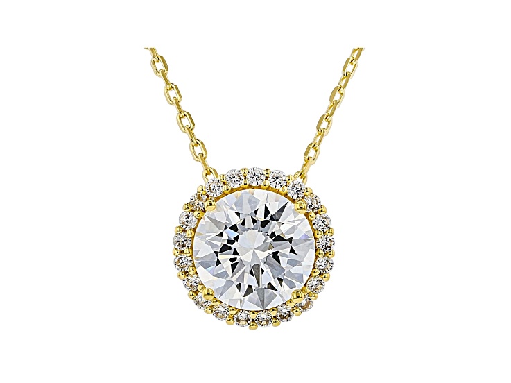 White Cubic Zirconia 18K Yellow Gold Over Sterling Silver Pendant With  Chain 3.30ctw