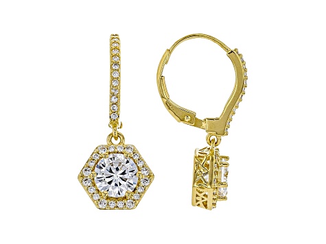White Cubic Zirconia 18K Yellow Gold Over Sterling Silver Dangle Earrings 3.38ctw