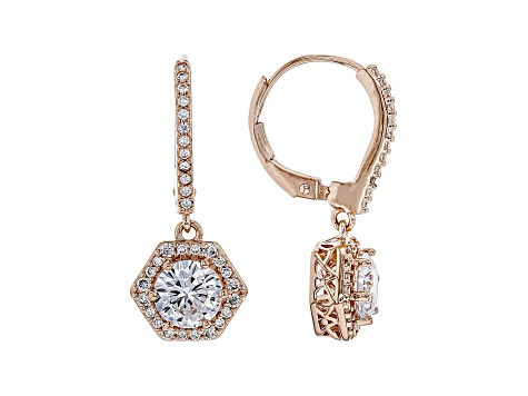 White Cubic Zirconia 18K Rose Gold Over Sterling Silver Dangle Earrings 3.38ctw