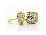 White Cubic Zirconia 18K Yellow Gold Over Sterling Silver Asscher Cut Earrings 7.16ctw