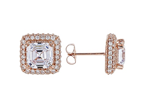 White Cubic Zirconia 18K Rose Gold Over Sterling Silver Asscher Cut Earrings 7.16ctw