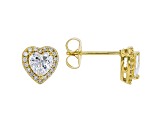 White Cubic Zirconia 18K Yellow Gold Over Sterling Silver Heart Stud Earrings 1.69ctw