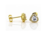 White Cubic Zirconia 18K Yellow Gold Over Sterling Silver Heart Stud Earrings 1.69ctw